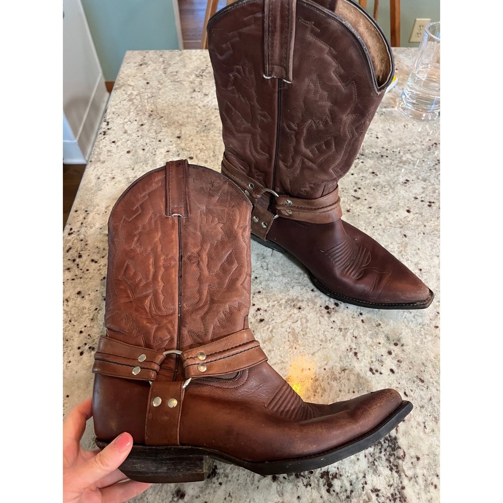Caborca Botas Brown Leather Harness Western Cowboy Boots Pointed Toe Mexico 26